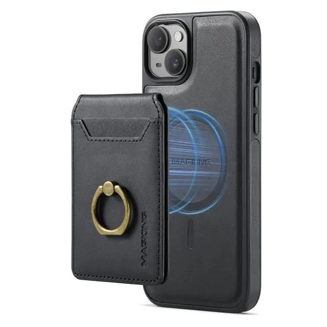 Magnetiskt avtagbart 2-i-1 läderfodral för iPhone 16 svart