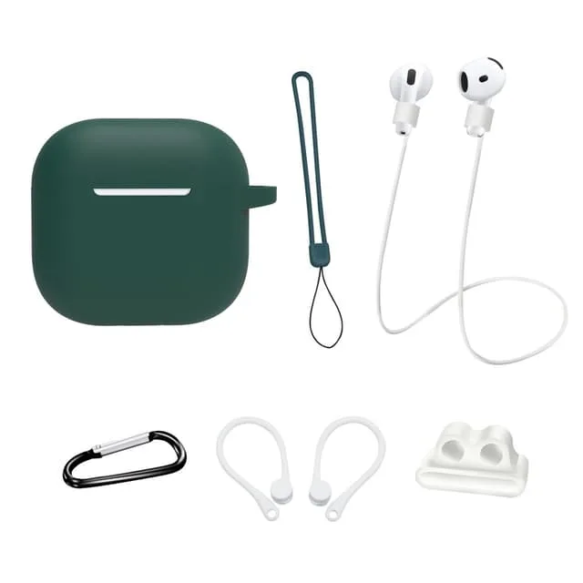 För AirPods 4 6 i 1 Tillbehör Fodral Rem Hållare Öronkrokar Nackrem Nyckelring