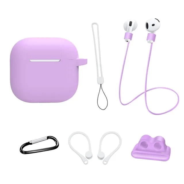 För AirPods 4 6 i 1 Tillbehör Fodral Rem Hållare Öronkrokar Nackrem Nyckelring