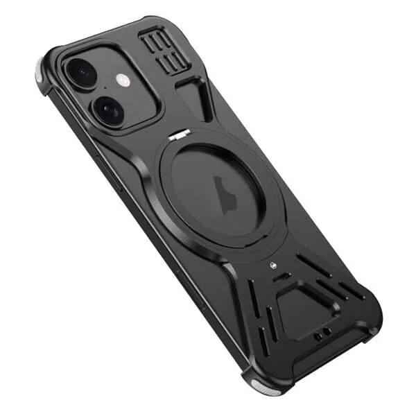 Bakskal i metall med ställ till iPhone 16
