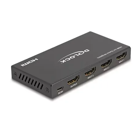 Delock HDMI-omkopplare, 3 ingångar till 1 utgång, 8K 60 Hz
