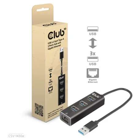 Club 3D CSV-1430A USB 3.2-hubb, 3 USB-A-portar, PowerShare