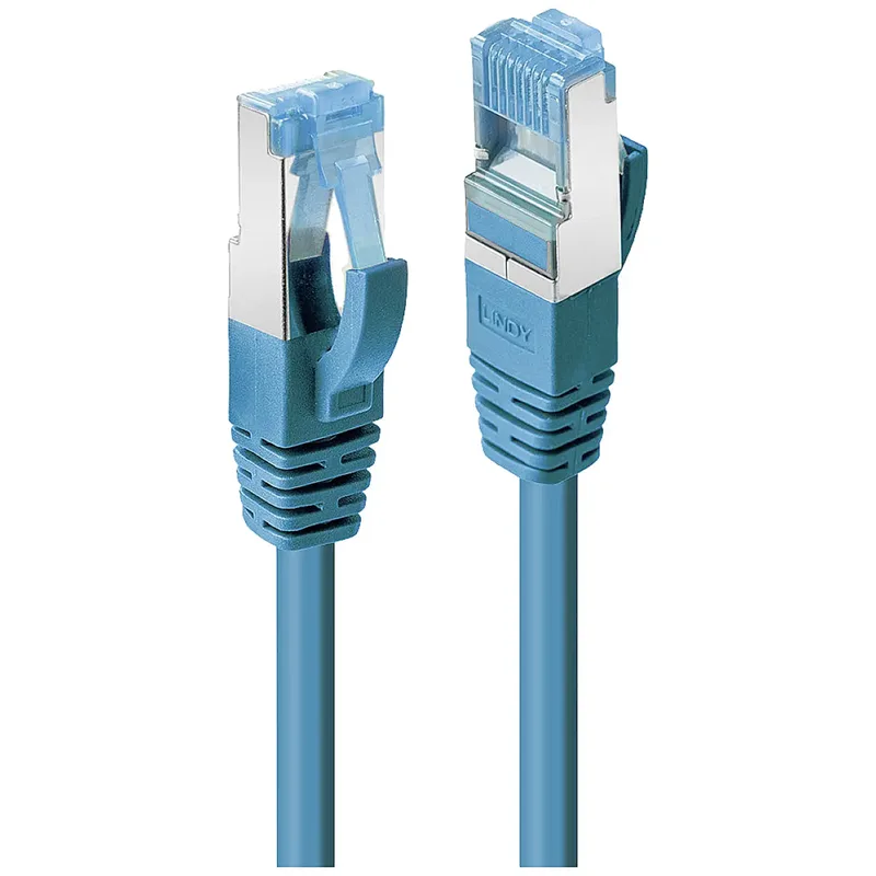 LINDY 47145 RJ45 Nätverkkabel, Patchkabel CAT 6A S/FTP 0.30 m Blå guldpläterad kontakt 1 st