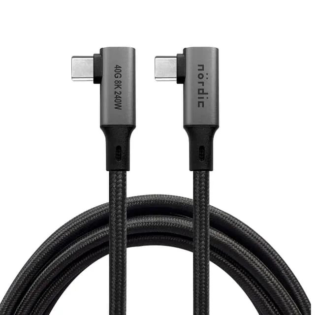 Nördic vinklad 2 m USB4 USB-C-kabel PD3.1 240W 40G 8K60Hz 4K144Hz, nylonflätad, grå
