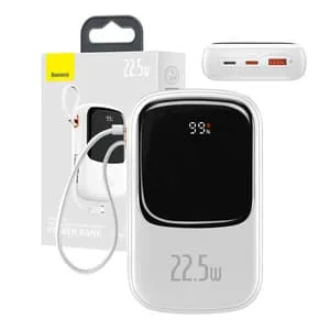 Baseus Qpow PRO powerbank med kabel, 10000 mAh, 22,5 W, svart
