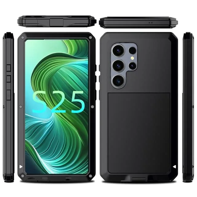 MTK Robust fodral i silikon och metall för Samsung Galaxy S25 Ultra, svart