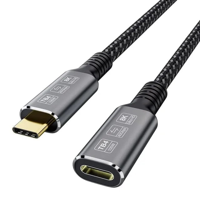 NÖRDIC 2m Thunderbolt 4 förlängningskabel, USB-C hane till hona