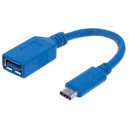 Manhattan 353540 USB 3.2 Gen 1-kabel USB-C till USB-A 0,15 m, blå