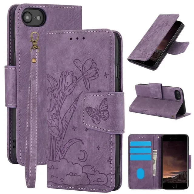 För iPhone 17e / 16e Fodral Fjäril Blomma Reptåligt Telefonfodral