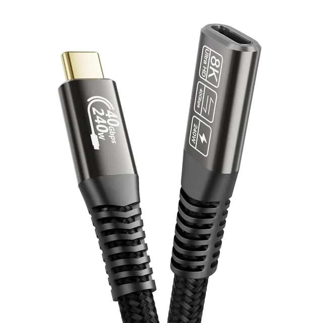 NÖRDIC 0,5m Thunderbolt 4 förlängningskabel, USB-C hane till hona