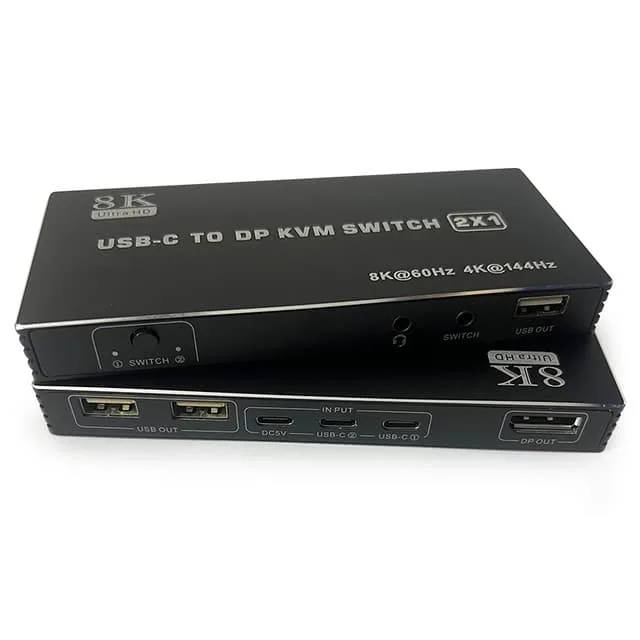NÖRDIC USB-C KVM-switch 2 till 1 DP 8K60Hz 4K144Hz 3xUSB 1x3.5mm