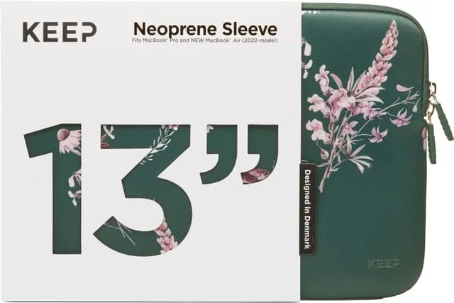 KEEP 13,6" Neopren MacBook-fodral (Power Green Flower)