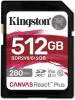 Secure Digital SDXC 512 GB Kingston Canvas React Plus V60, 280/150 MB/sek, Class 10, UHS-II U3