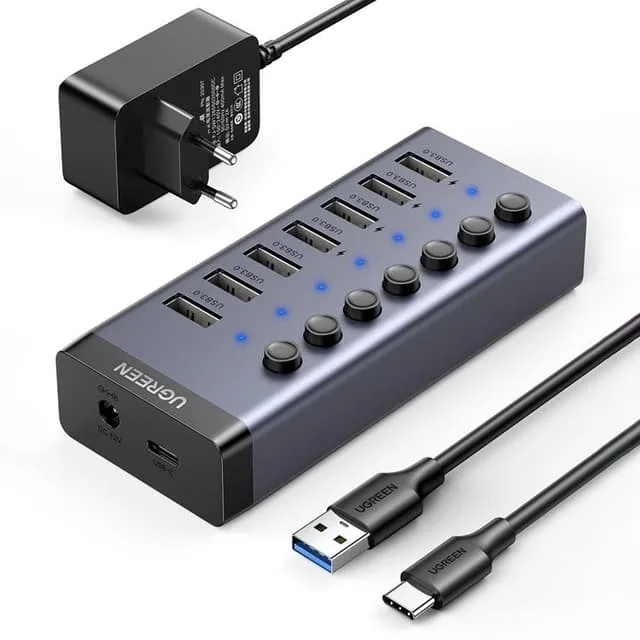 Ugreen multifunktionshubb 7in1 med USB-C, grå