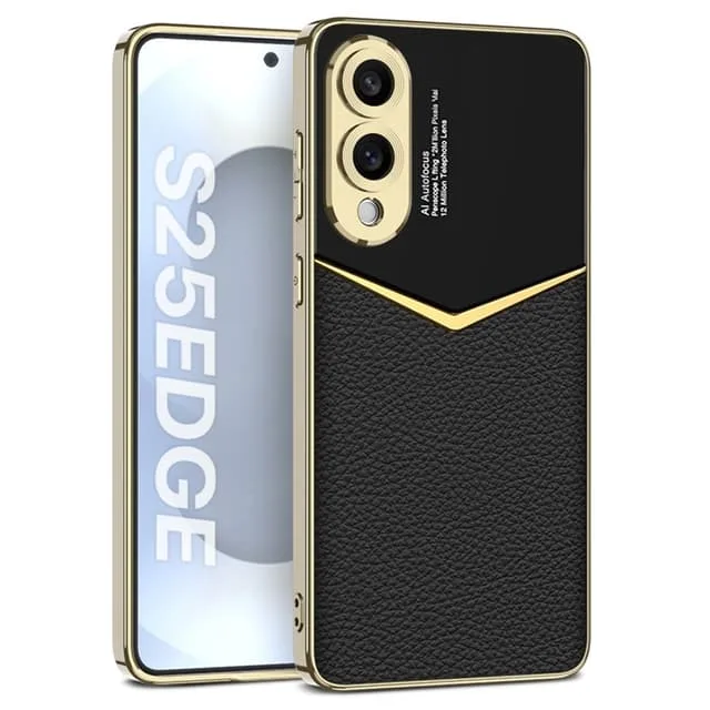 Skalo Samsung S25 Edge GKK PU-Läder Guldkant Skal