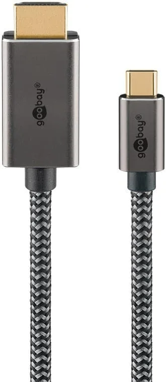 USB-C-till-HDMI-textilkabel 4K 60 Hz, 2 m, svart silver