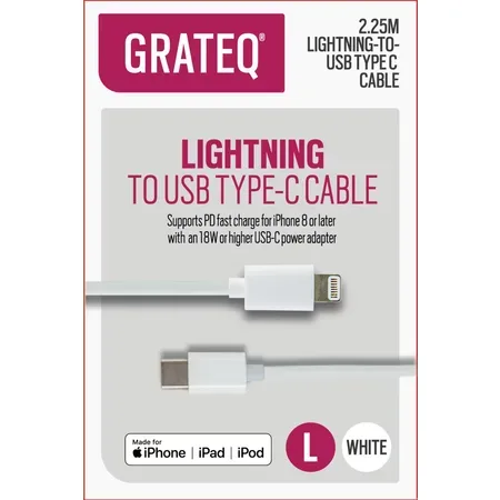 GRATEQ Lightning kabel 1,5 m Hvid