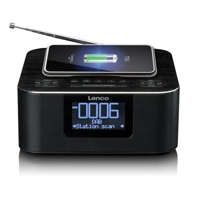 Lenco CR-650BK klockradio med DAB+, FM, Bluetooth och trådlös laddning