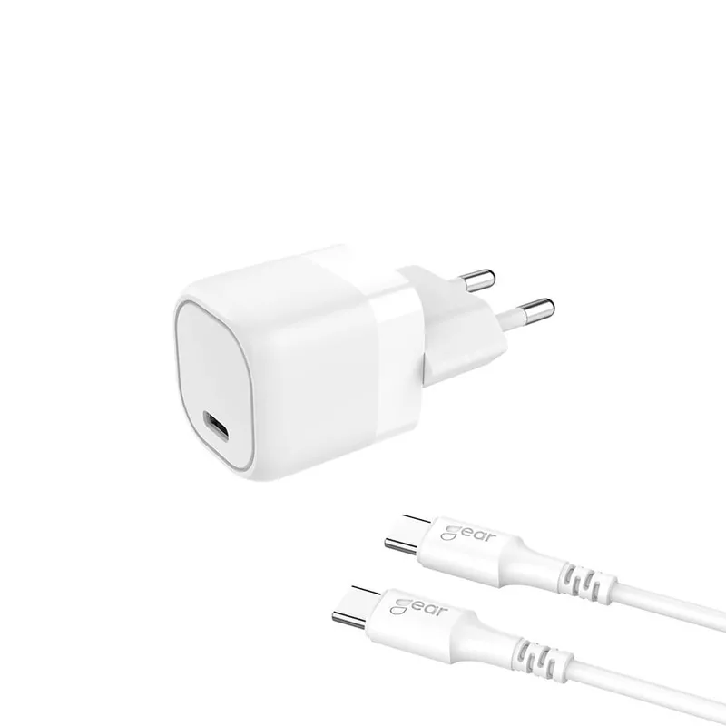 GEAR Charger 220V 1xUSB-C White PD/PPS 25W Cable USB-C to USB-C 3A