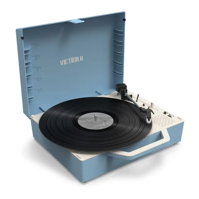 Victrola portabel hållbar skivspelare med Bluetooth och högtalare