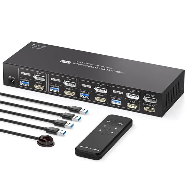 NÖRDIC KVM Switch 4 till 2 DP + HDMI 4K60Hz USB3.0