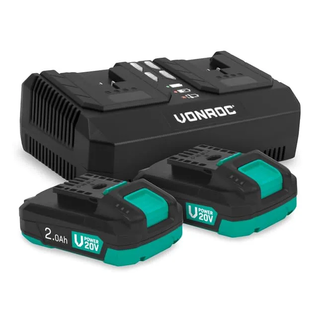 VONROC VPower 20V Startpaket – 2x 4.0Ah Batterier