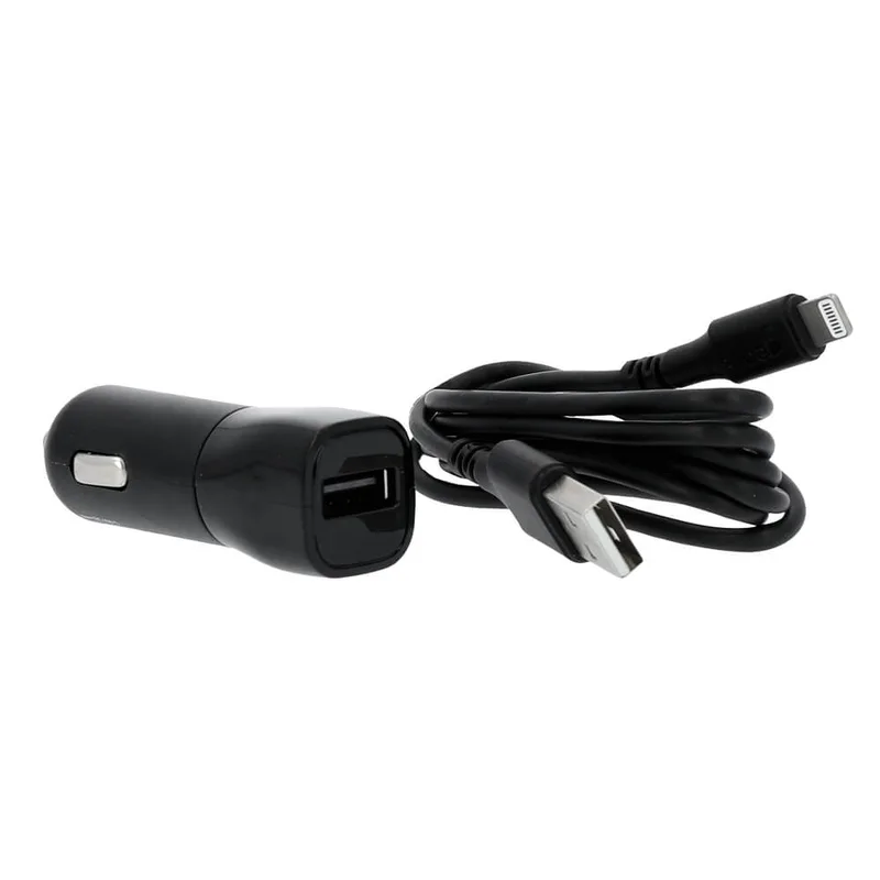 Gear Laddare 12-24V 1xUSB 2,4A Svart Lightning Kabel 1m MFI C89