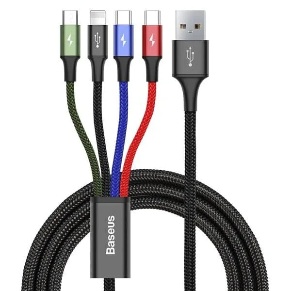 Baseus CA1T4-B01, Sort, USB A, Lightning + micro-USB B + USB C
