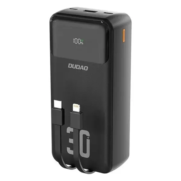 24 Powerbank 30000mAh med snabbladdning och inbyggda kablar