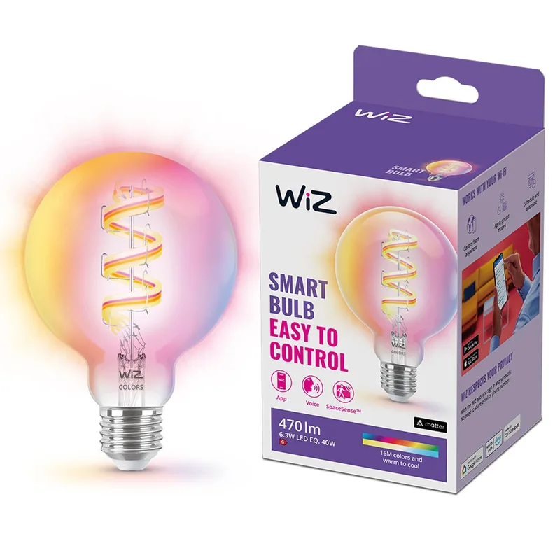 WiZ WiFi Smart LED E27 G95 40W Filament Färg + Varm-kallvit
