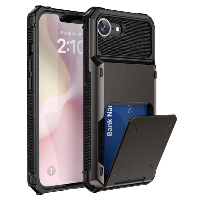 För iPhone 16e Skal PC+TPU Dubbellager Baksida med Kortfack – Svart