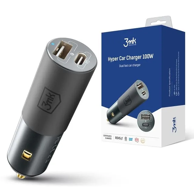 3MK Billaddare 100W USB-C USB-A Hyper
