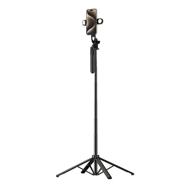 Selfiestick Teleskopstativ 1.75m Auminiumlegering Med Dubbel Lampa