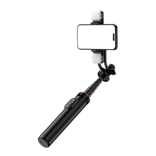 Selfiestick Teleskopstativ 1.3m Auminiumlegering Med Dubbel Lampa