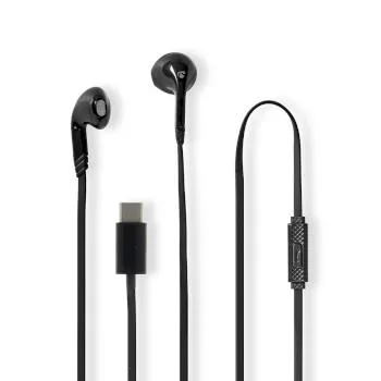 Nedis trådbundna hörlurar med USB-C, kabellängd 1.20 m, inbyggd mikrofon, svart