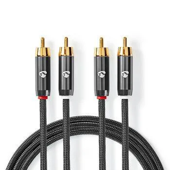 Nedis CATB24200GY20, 2 x RCA, Handkontakt, 2 x RCA, Handkontakt, 2 m, Grå