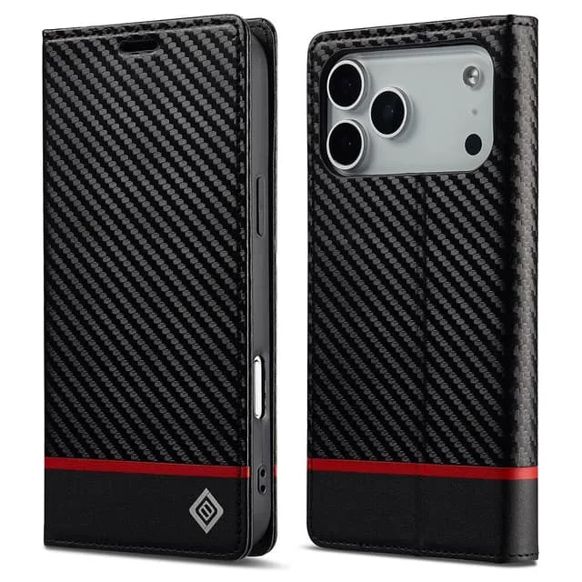 Skalo iPhone 17 Pro LC.IMEEKE Carbon Fiber Plånboksfodral