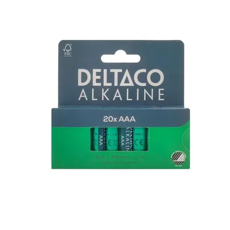 Deltaco AAA alkaliska batterier, 20-pack