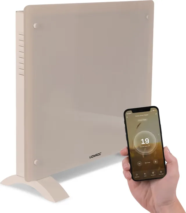 VONROC Elvärmare 1000W – Glaspanel