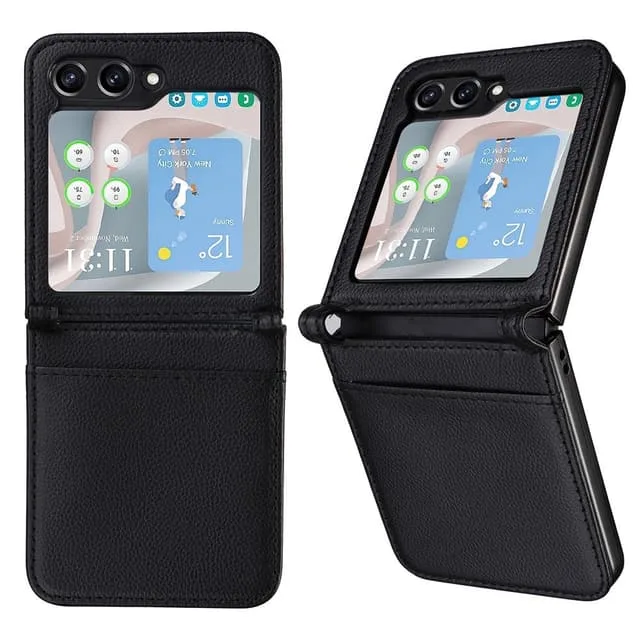 Skalo Samsung Z Flip7 FE PU-Läder Litchi Kortfack Skal