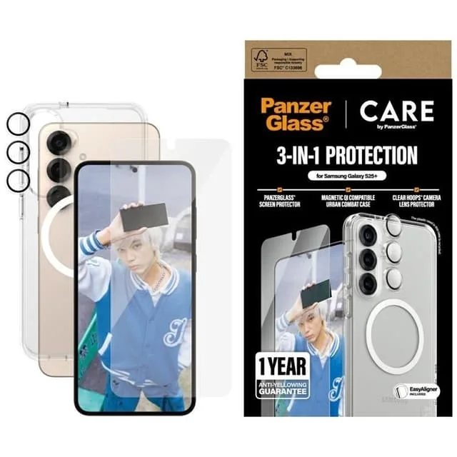 PanzerGlass [3in1] CARE skal, härdat glas och kameralinsskydd till Galaxy S25 Ultra