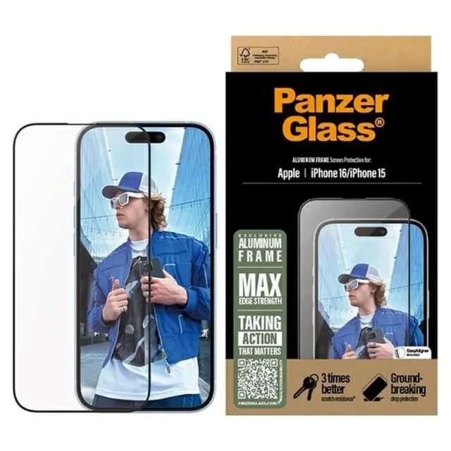 PanzerGlass iPhone 16 Härdat Glas Skärmskydd Ultra-Wide Fit