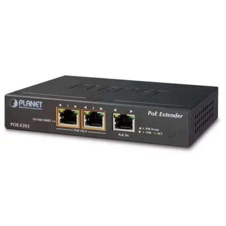 PLANET POE-E202 nätverksförlängare, sändare och mottagare, 10/100/1000 Mbit/s, svart