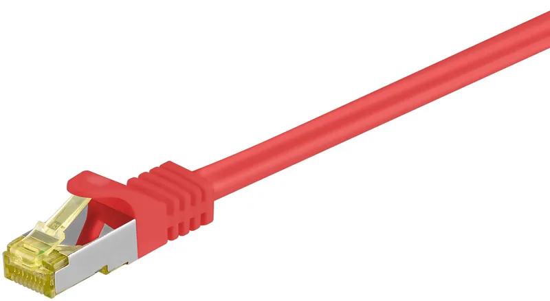 RJ45 patchkabel S/FTP (PiMF), 500 MHz, med CAT 7 råkabel, röd, 2 m