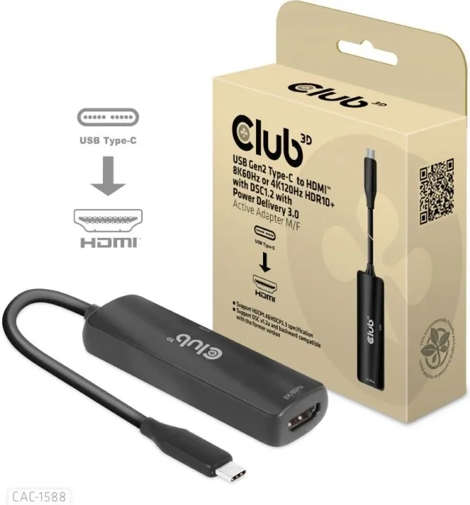 Club 3D CAC-1588 USB-C till HDMI 2.1-adapter, 4K120 Hz