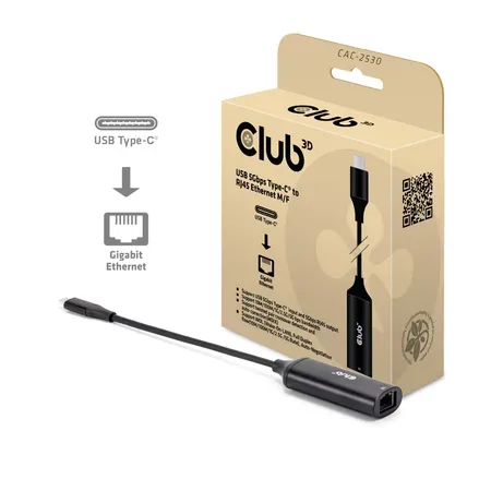 Club 3D USB-C nätverksadapter, 5 Gigabit Ethernet