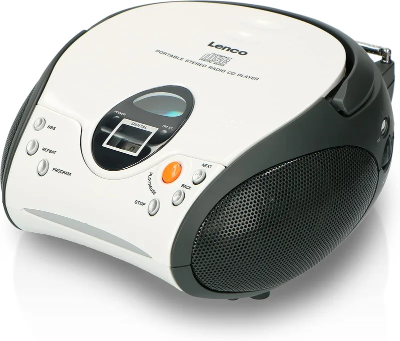 Lenco Bärbar stereo FM-radio med CD Vit