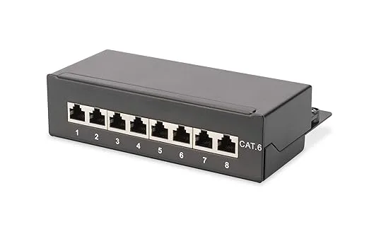 DIGITUS skrivbordspatchpanel – Cat-6 – 8 portar RJ45 – skärmad – LSA-patchfält – ytmontering – Svart