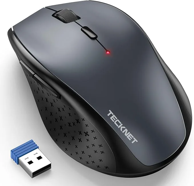 TeckNet M002 2.4G klassisk trådlös mus – 4800 DPI – 6 justeringsnivåer – Nano USB trådlös mottagare – grå