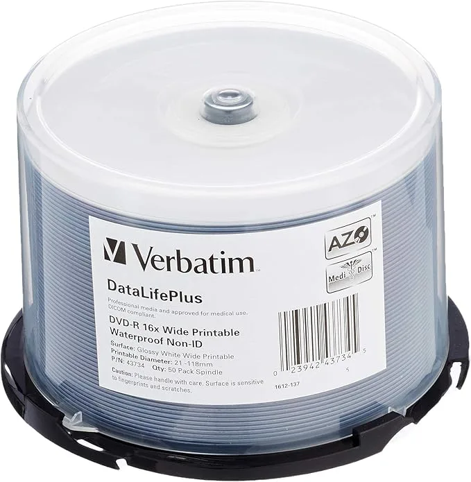 Verbatim 43734 DVD-R blanka 4,7 GB DL 16 x vattentät ytaxel (paket med 50)
